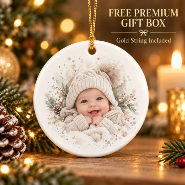 Baby's First Christmas Ornament with Personalized Name and Year — alternate product mockup baby's first christmas ornament with personalized name and year product image product photo