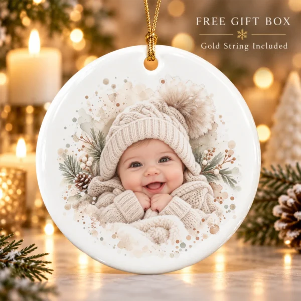 Baby's First Christmas Ornament with Personalized Name and Year — alternate product mockup baby's first christmas ornament with personalized name and year product image front view