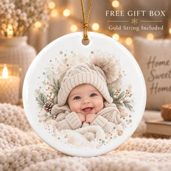 Baby's First Christmas Ornament with Personalized Name and Year — alternate product mockup baby's first christmas ornament with personalized name and year product image product photo