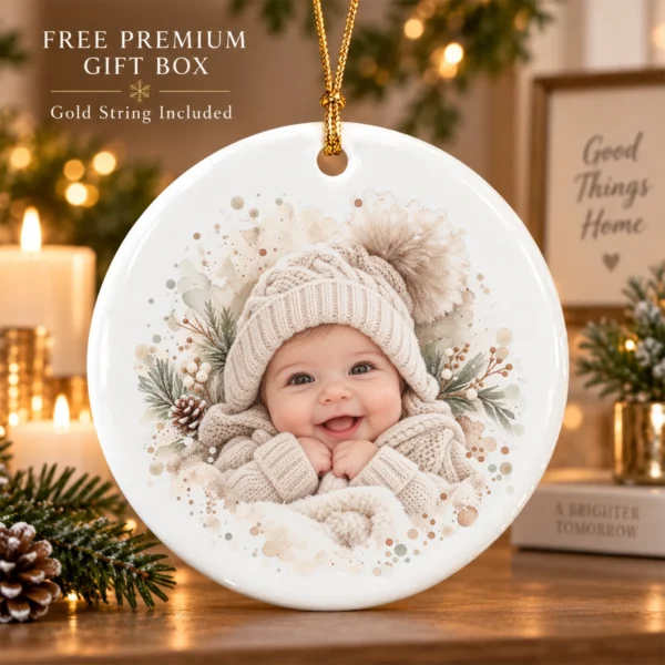 Baby's First Christmas Ornament with Personalized Name and Year — alternate product mockup baby's first christmas ornament with personalized name and year product image lifestyle scene