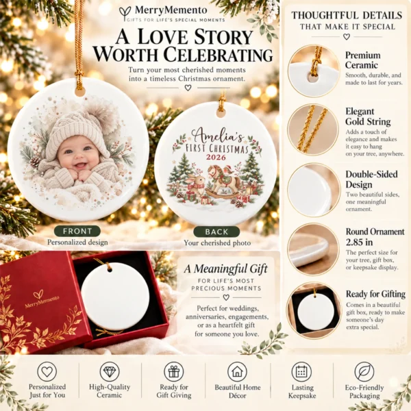Baby's First Christmas Ornament with Personalized Name and Year — alternate product mockup baby's first christmas ornament with personalized name and year product image product photo