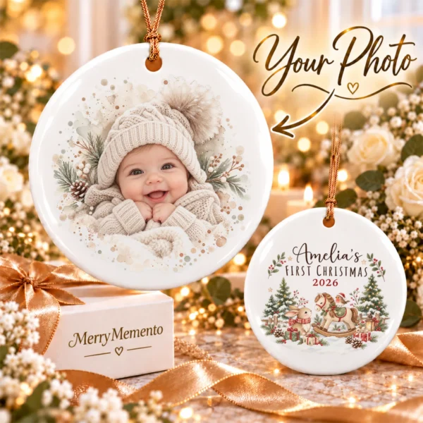 baby's first christmas ornament with personalized name and year product image
