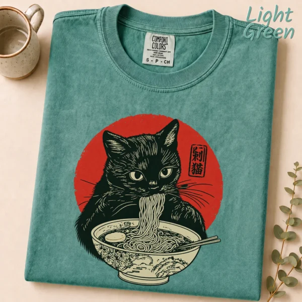 Black Cat Ramen Shirt, Sweatshirt & Hoodie — alternate product mockup Black Cat Ramen Shirt t-shirt styled product photo