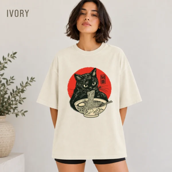 Black Cat Ramen Shirt, Sweatshirt & Hoodie — alternate product mockup Black Cat Ramen Shirt t-shirt color options