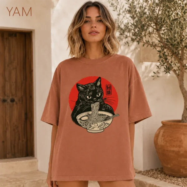 Black Cat Ramen Shirt, Sweatshirt & Hoodie — alternate product mockup Black Cat Ramen Shirt t-shirt color options