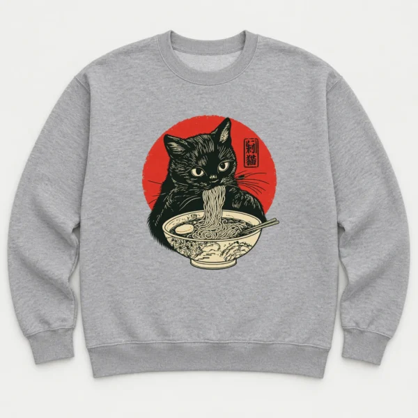 Black Cat Ramen Shirt, Sweatshirt & Hoodie — alternate product mockup Black Cat Ramen Shirt t-shirt mockup view