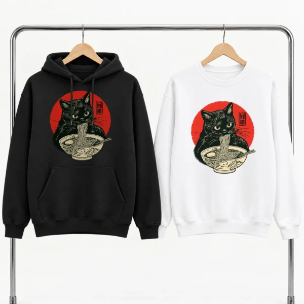 Black Cat Ramen Shirt, Sweatshirt & Hoodie — alternate product mockup Black Cat Ramen Shirt t-shirt alternate angle