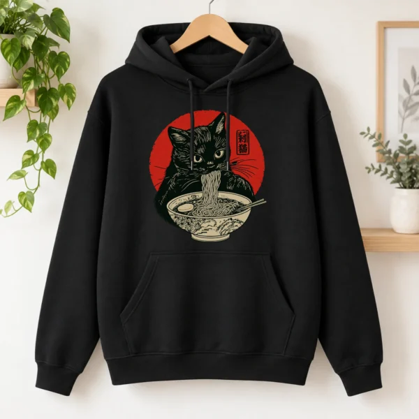 Black Cat Ramen Shirt, Sweatshirt & Hoodie — alternate product mockup Black Cat Ramen Shirt t-shirt product photo