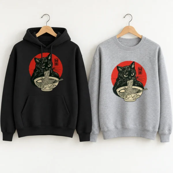 Black Cat Ramen Shirt, Sweatshirt & Hoodie — alternate product mockup Black Cat Ramen Shirt t-shirt product photo