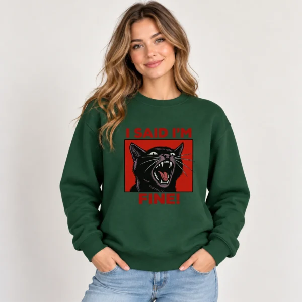 Black Cat Shirt, Sweatshirt & Hoodie, I Said I'm Fine! — alternate product mockup black cat shirt t-shirt mockup view