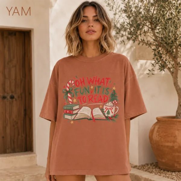 Book Lover Shirt, Sweatshirt & Hoodie, Oh What Fun It Is to Read — alternate product mockup book lover shirt t-shirt color options