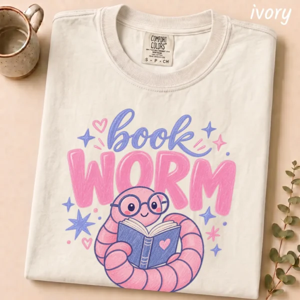 Book Worm Shirt, Sweatshirt & Hoodie — alternate product mockup book worm shirt t-shirt close-up detail