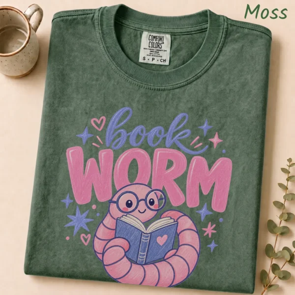 Book Worm Shirt, Sweatshirt & Hoodie — alternate product mockup book worm shirt t-shirt styled product photo