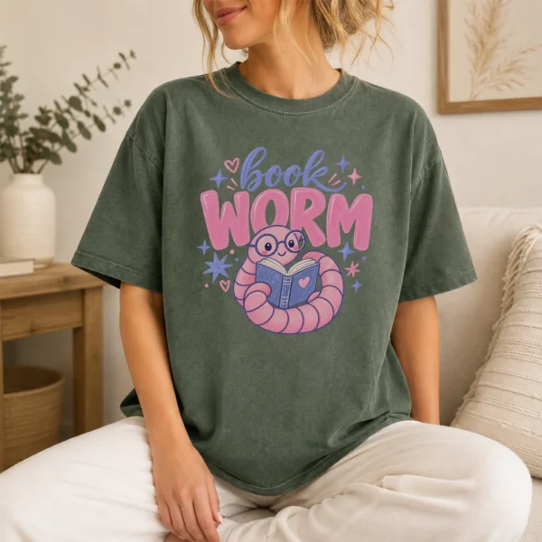 Book Worm Shirt, Sweatshirt & Hoodie — lifestyle mockup book worm shirt t-shirt lifestyle scene