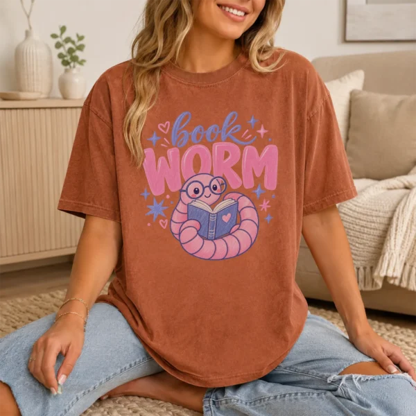 Book Worm Shirt, Sweatshirt & Hoodie — lifestyle mockup book worm shirt t-shirt lifestyle scene