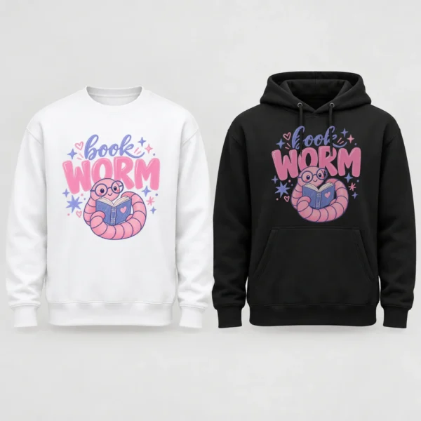 Book Worm Shirt, Sweatshirt & Hoodie — alternate product mockup book worm shirt t-shirt mockup view