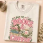 books and coffee shirt t-shirt close-up detail