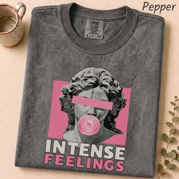 Bubble Gum Bust Intense Feelings Shirt, Sweatshirt & Hoodie — alternate product mockup bubble gum bust shirt t-shirt close-up detail