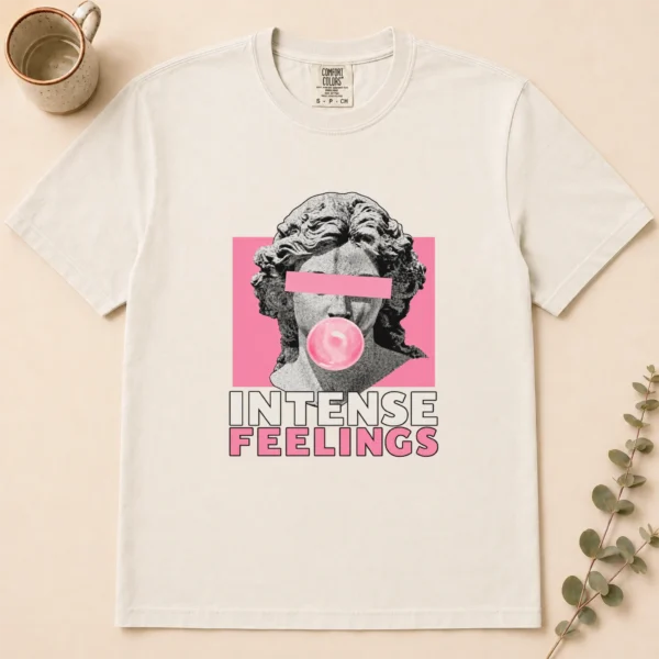 Bubble Gum Bust Intense Feelings Shirt, Sweatshirt & Hoodie — alternate product mockup bubble gum bust shirt t-shirt flat lay view