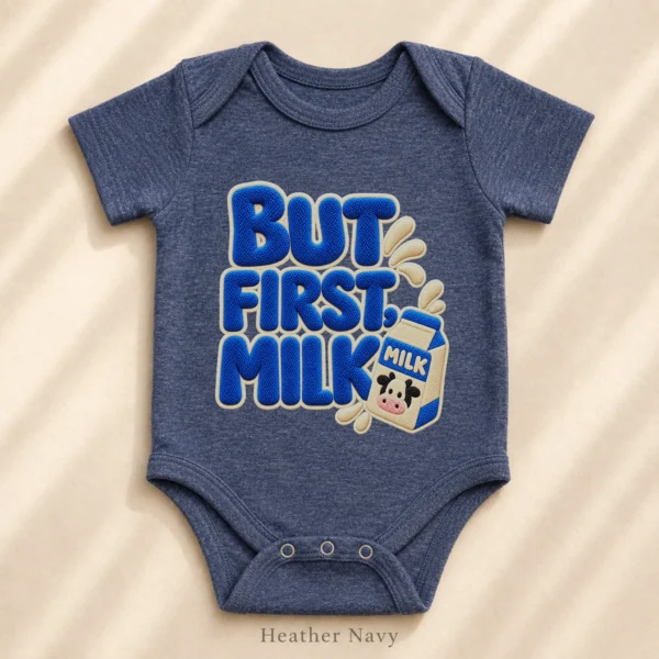 But First Milk Chenille Look Baby Bodysuit & Toddler Clothing — alternate product mockup but first milk baby bodysuit product photo