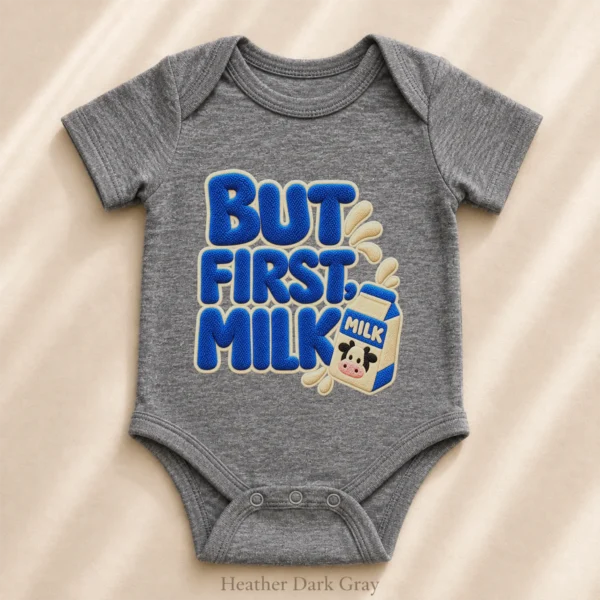 But First Milk Chenille Look Baby Bodysuit & Toddler Clothing — alternate product mockup but first milk baby bodysuit product photo
