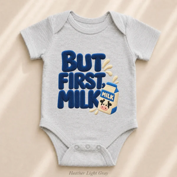 But First Milk Chenille Look Baby Bodysuit & Toddler Clothing — alternate product mockup but first milk baby bodysuit product photo