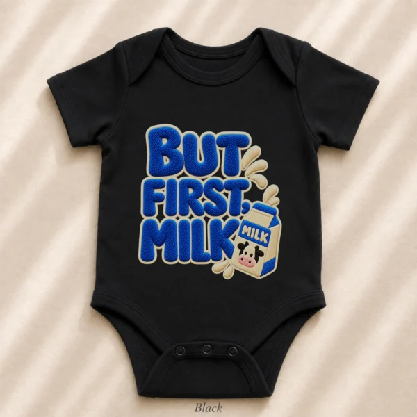 But First Milk Chenille Look Baby Bodysuit & Toddler Clothing — alternate product mockup but first milk baby bodysuit product photo
