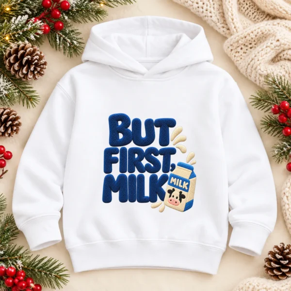 But First Milk Chenille Look Baby Bodysuit & Toddler Clothing — alternate product mockup but first milk baby bodysuit mockup view