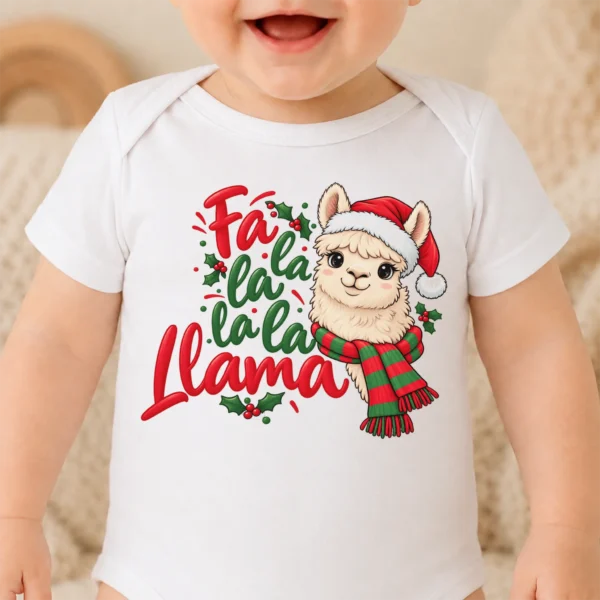 Christmas Llama Baby Bodysuit & Toddler Shirt Sweatshirt Hoodie — baby bodysuit mockup christmas llama baby bodysuit & toddler shirt sweatshirt hoodie close-up detail