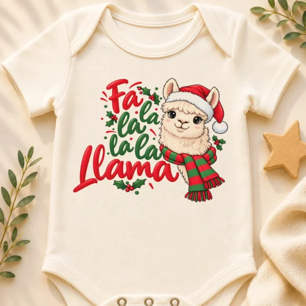 Christmas Llama Baby Bodysuit & Toddler Shirt Sweatshirt Hoodie — baby bodysuit mockup christmas llama baby bodysuit & toddler shirt sweatshirt hoodie close-up detail