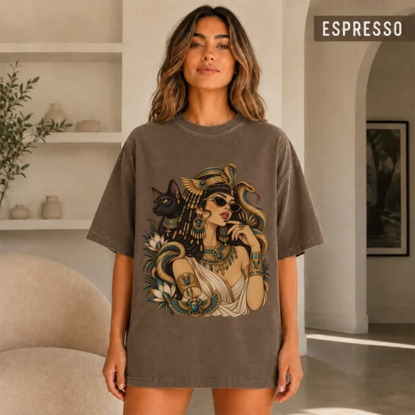 Egyptian Inspired Woman Shirt, Black Cat Serpent Art — alternate product mockup egyptian inspired woman shirt t-shirt color options