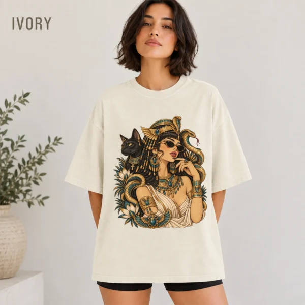 Egyptian Inspired Woman Shirt, Black Cat Serpent Art — alternate product mockup egyptian inspired woman shirt t-shirt color options