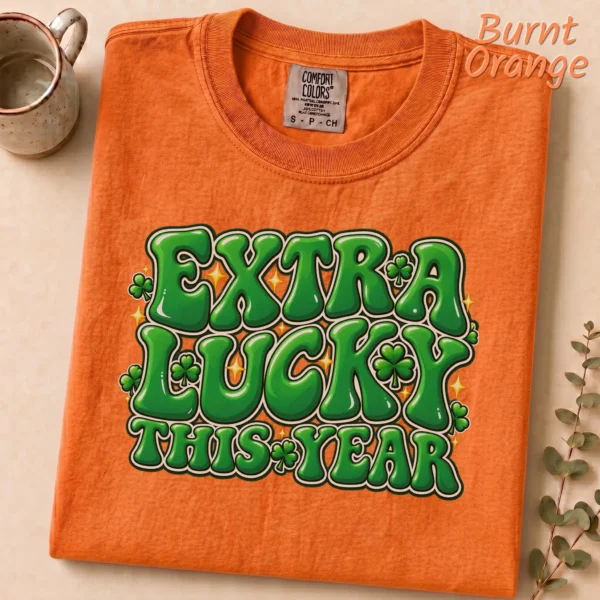 New Year's Lettering Multi Style Apparel Extra Lucky This Year Shirt — alternate product mockup extra lucky this year lettering multi-style apparel t-shirt styled product photo