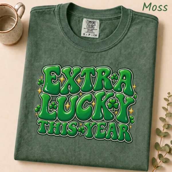 New Year's Lettering Multi Style Apparel Extra Lucky This Year Shirt — alternate product mockup extra lucky this year lettering multi-style apparel t-shirt mockup view