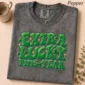 extra lucky this year lettering multi-style apparel t-shirt close-up detail