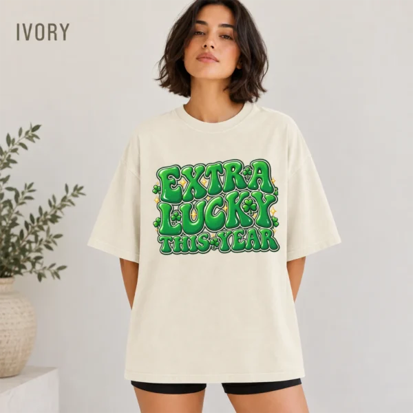 New Year's Lettering Multi Style Apparel Extra Lucky This Year Shirt — alternate product mockup extra lucky this year lettering multi-style apparel t-shirt color options