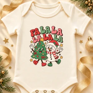 fa la la snowman and Christmas tree baby bodysuit