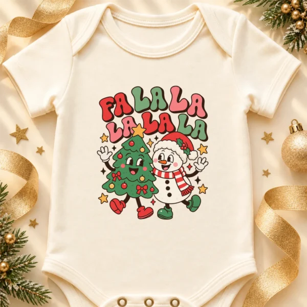 fa la la snowman and Christmas tree baby bodysuit