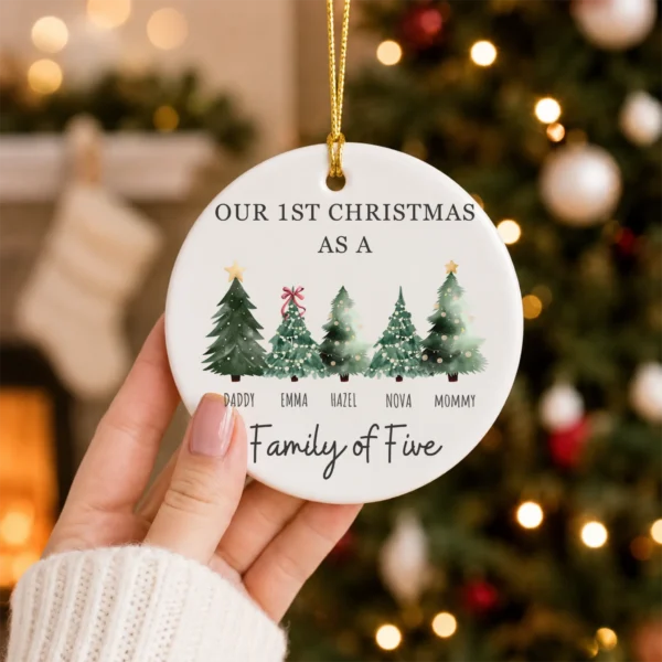 Personalized Family Christmas Ornament with Custom Name Trees — alternate product mockup family Christmas ornament product image product photo