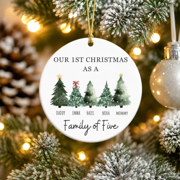 Personalized Family Christmas Ornament with Custom Name Trees — alternate product mockup family Christmas ornament product image lifestyle scene