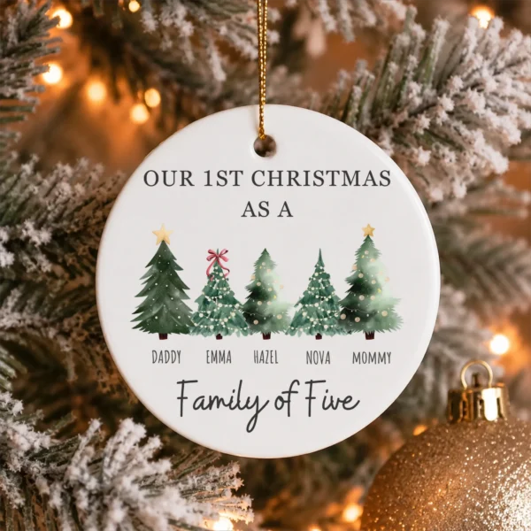 Personalized Family Christmas Ornament with Custom Name Trees — alternate product mockup family Christmas ornament product image product photo