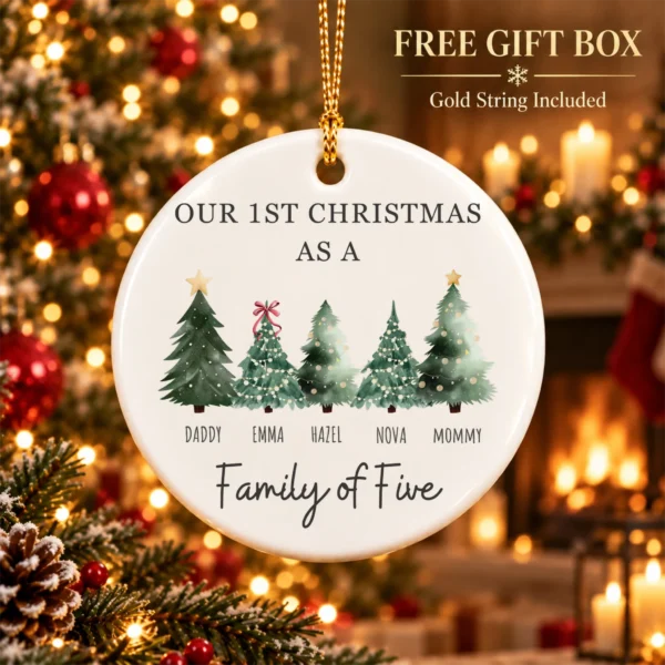Personalized Family Christmas Ornament with Custom Name Trees — alternate product mockup family Christmas ornament product image product photo