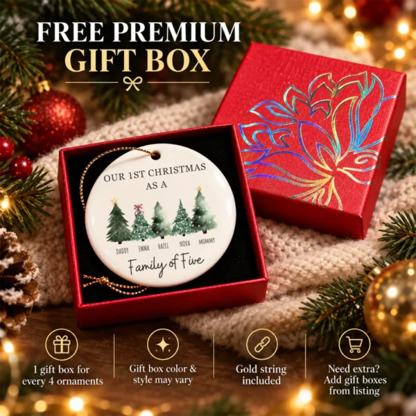 Personalized Family Christmas Ornament with Custom Name Trees — alternate product mockup family Christmas ornament product image packaging view