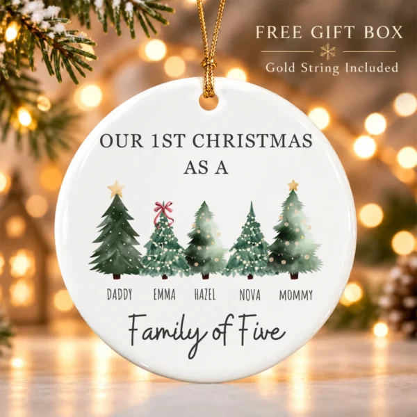 Personalized Family Christmas Ornament with Custom Name Trees — alternate product mockup family Christmas ornament product image close-up detail