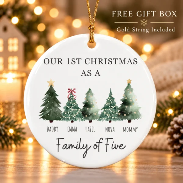 Personalized Family Christmas Ornament with Custom Name Trees — alternate product mockup family Christmas ornament product image front view