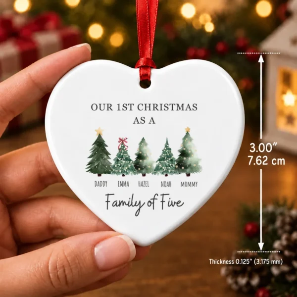Personalized Family Christmas Ornament with Custom Name Trees — alternate product mockup family Christmas ornament product image size detail