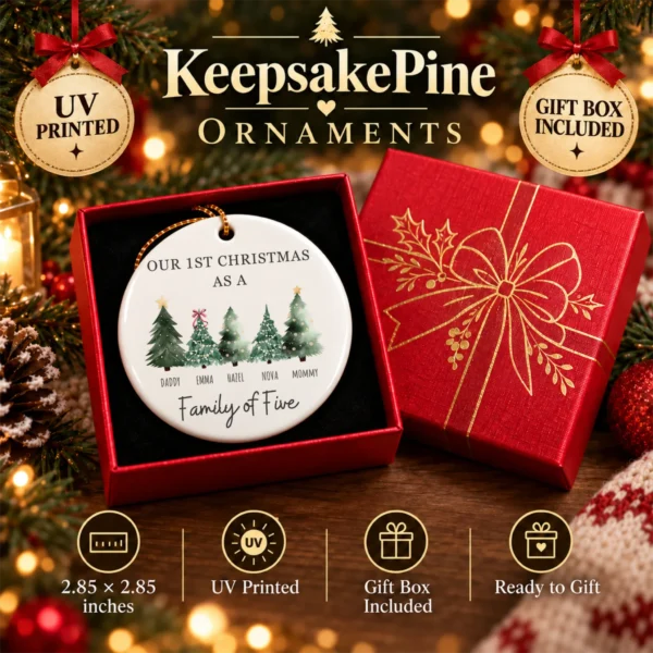 Personalized Family Christmas Ornament with Custom Name Trees — alternate product mockup family Christmas ornament product image product photo