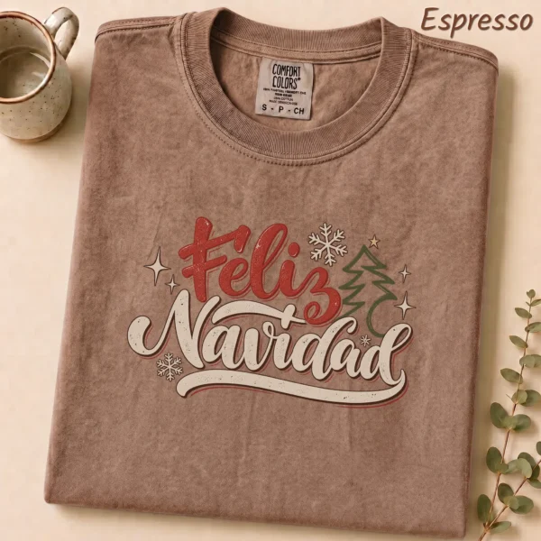 Feliz Navidad New Year's Shirt, Sweatshirt & Hoodie — alternate product mockup feliz navidad adult shirt t-shirt lifestyle scene