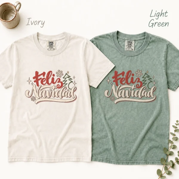 Feliz Navidad New Year's Shirt, Sweatshirt & Hoodie — alternate product mockup feliz navidad adult shirt t-shirt color options