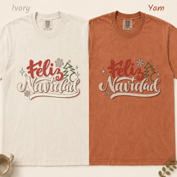 Feliz Navidad New Year's Shirt, Sweatshirt & Hoodie — alternate product mockup feliz navidad adult shirt t-shirt color options